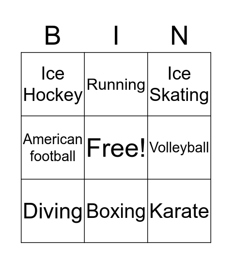 Sports Bingo Card