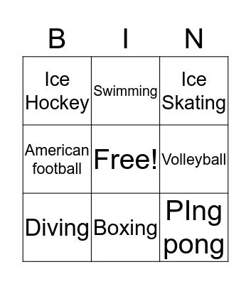 Sports Bingo Card