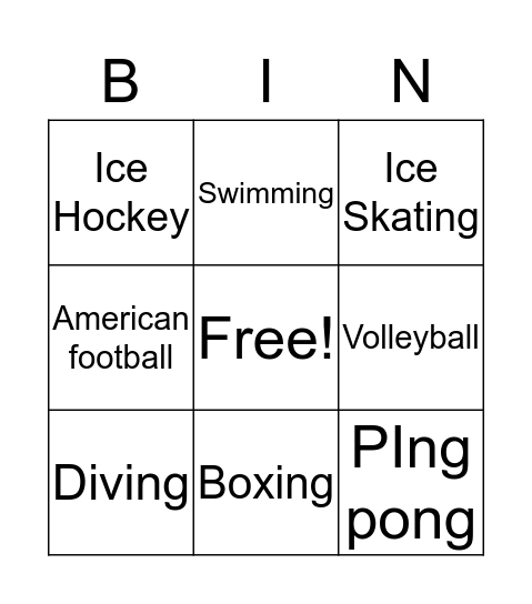 Sports Bingo Card