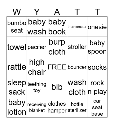 Baby Shower Bingo Card