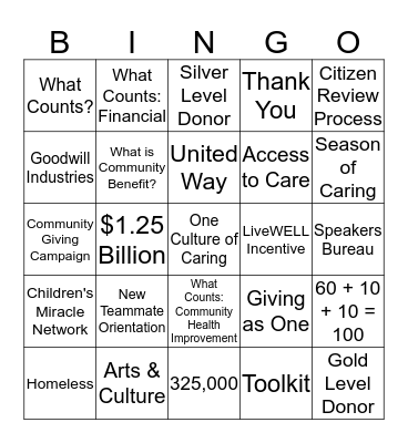 Community Benefit Bingo Card