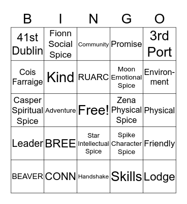 Beaver Bingo Card