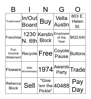Buffalo Bingo! Bingo Card