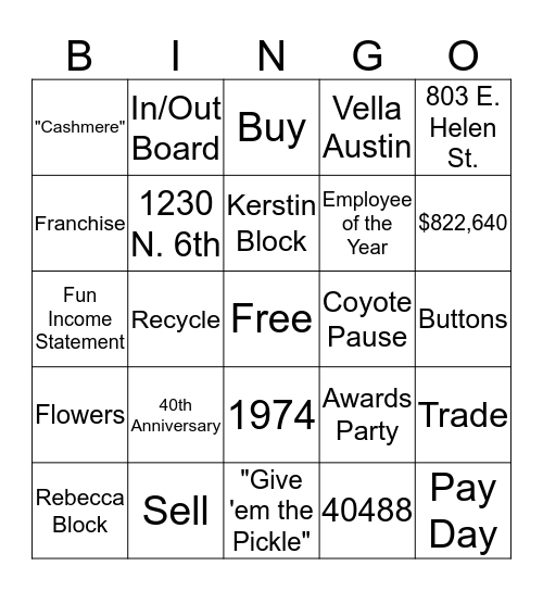 Buffalo Bingo! Bingo Card