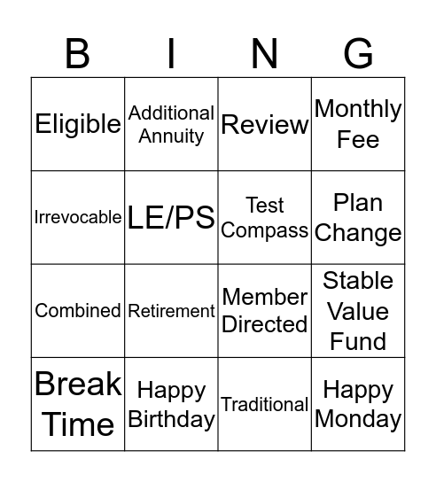 Monday Bingo Card