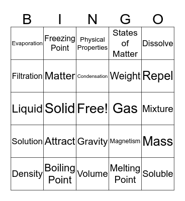Matter Vocab Bingo Card
