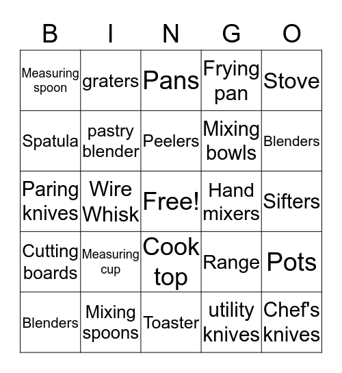 Kitchen Equipment Bingo Card