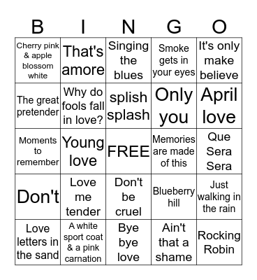 songs of the fifties Bingo Card