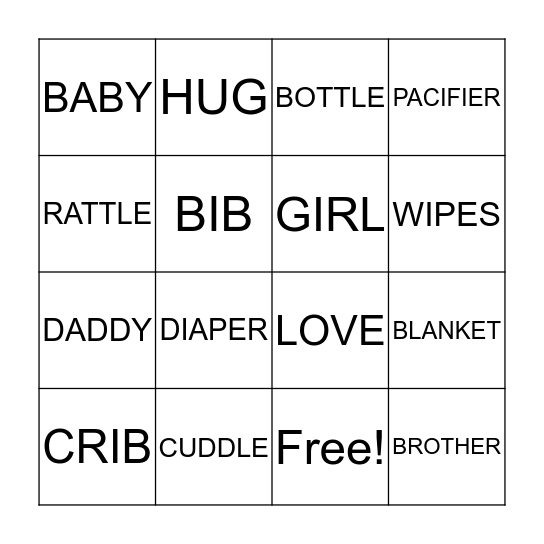 BABY  SHOWER  BINGO Card