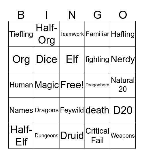 D & D Bingo Card
