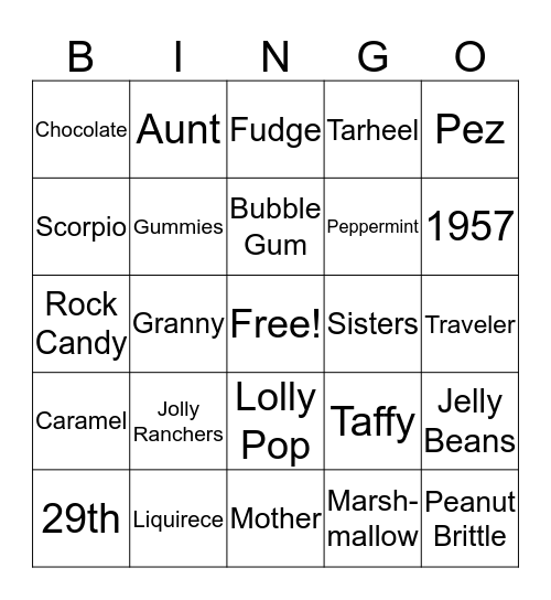 Henrietta's "Sweet 60" Bingo Card