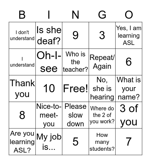 Beginner/Intermediate 1st and 2nd class review Bingo Card