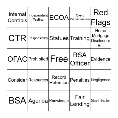 Compliance BINGO Card