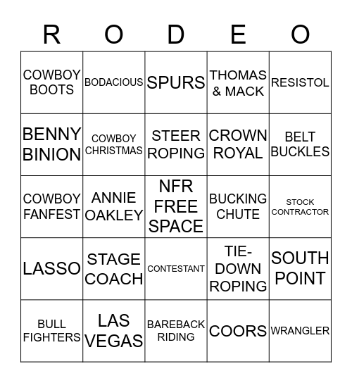 NATIONAL FINALS RODEO Bingo Card