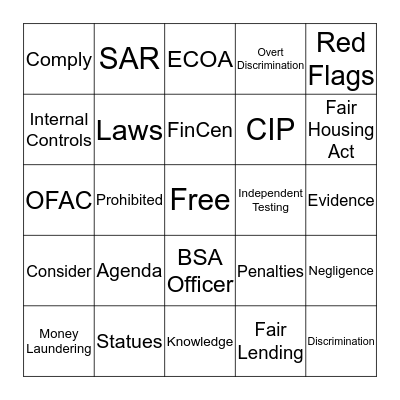 Compliance BINGO Card