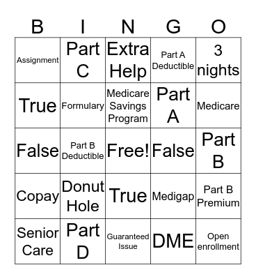 Medicare Bingo Card