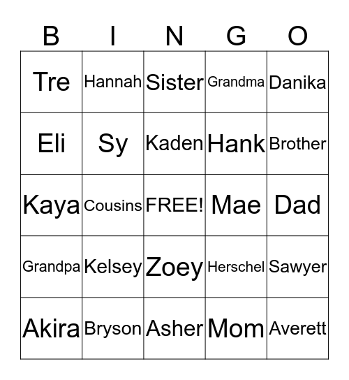 Family Bingo Card