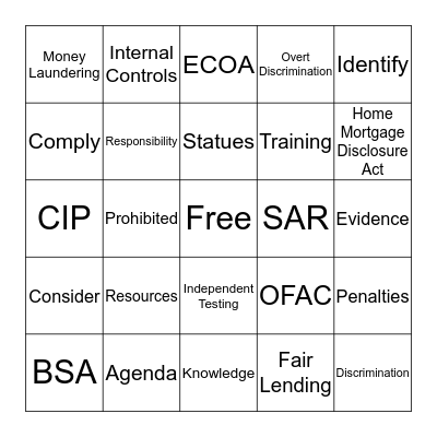 Compliance BINGO Card