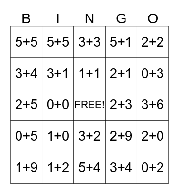 Katherine Addition Bingo  Bingo Card