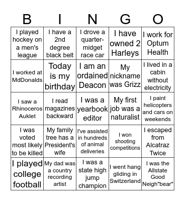 Group A Bingo Card