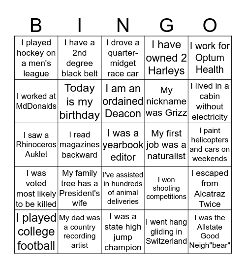 Group A Bingo Card