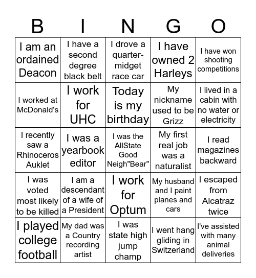 Group A Bingo Card