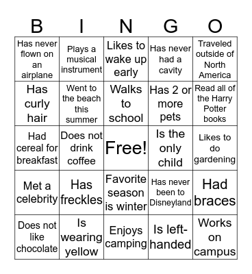 Getting-to-Know You! Bingo Card