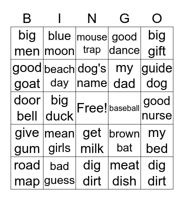 Voiced & Nasal Bingo Card