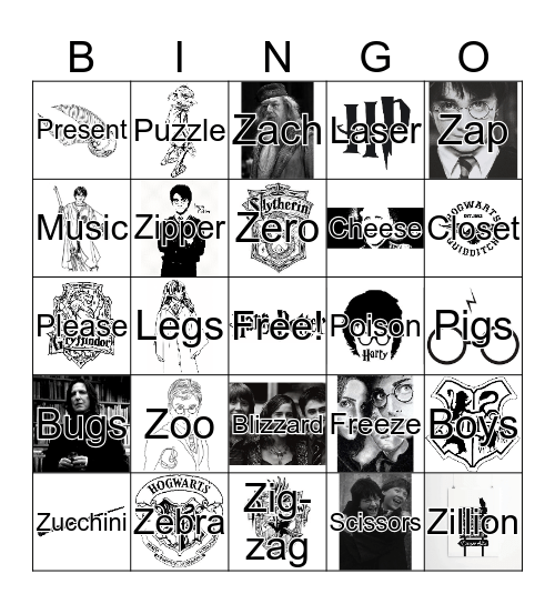 Z Harry Potter Bingo Card