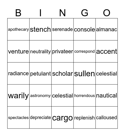 Bowditch Bingo Card