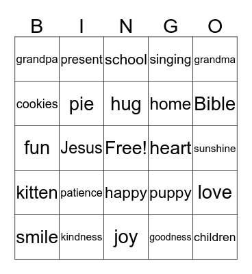 Grandparents Day Bingo Card