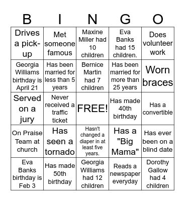 ELI TATE & MECI BUCKLEY TATE FAMILY REUNION Bingo Card