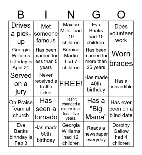 ELI TATE & MECI BUCKLEY TATE FAMILY REUNION Bingo Card