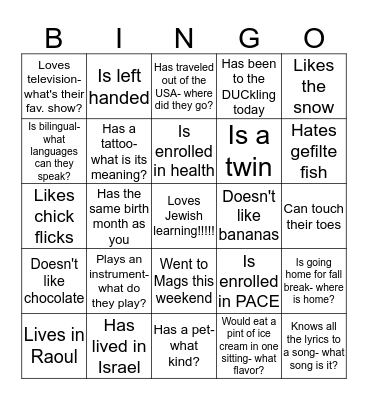 Get to Know you BINGO Card