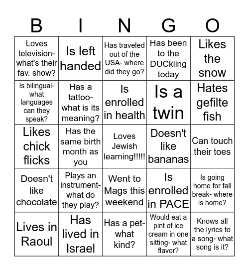 Get to Know you BINGO Card