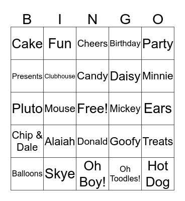 MINNIE MOUSE Bingo Card