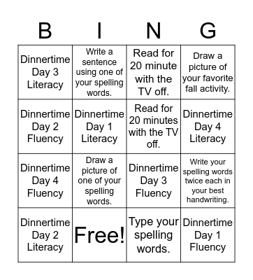 Homework Bingo- Kaiden Bingo Card