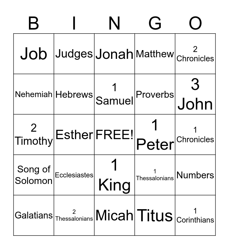 Books of the Bible Bingo Card