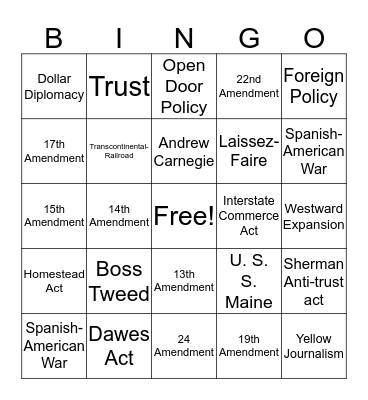 Gilded Age/ Imperialism Bingo Card