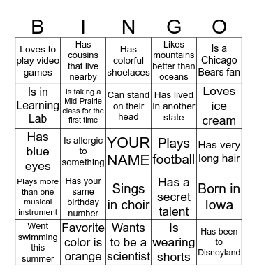 Get to Know You BINGO Card
