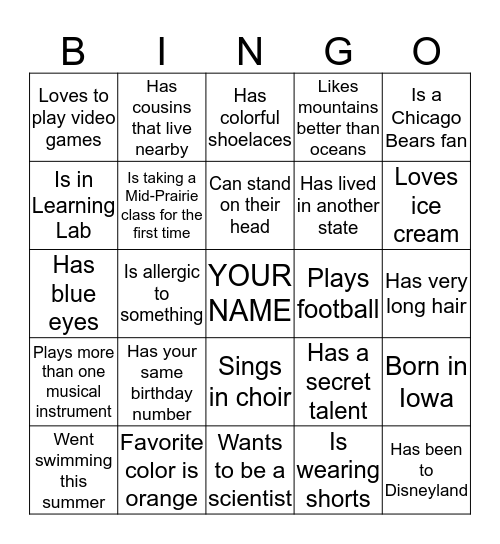 Get to Know You BINGO Card