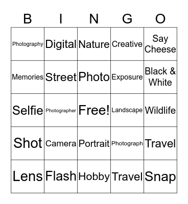 Photography Bingo Card