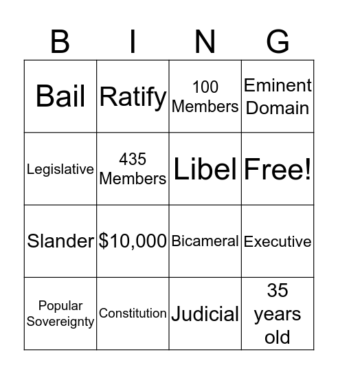 Unit #1: Federal and State Government Bingo Card