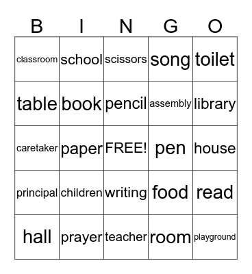 School words Bingo Card