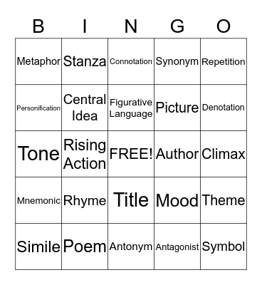 ELA Bingo Card