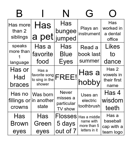 Classmate Bingo Card