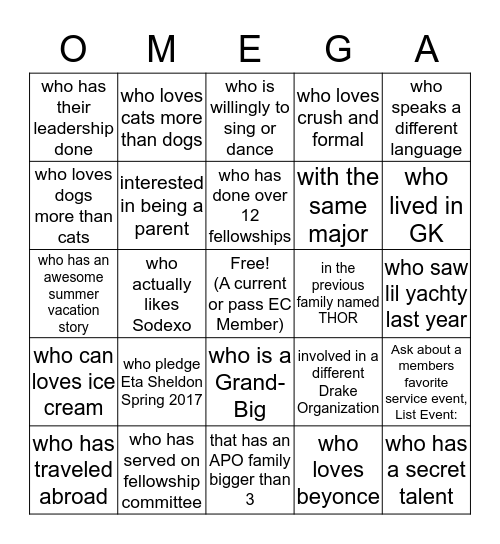 Find An Active! (Print Full Name in box) Bingo Card