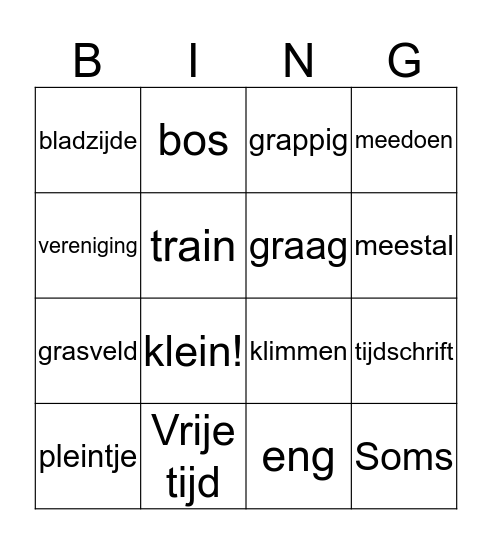 Vrije tijd Bingo Card