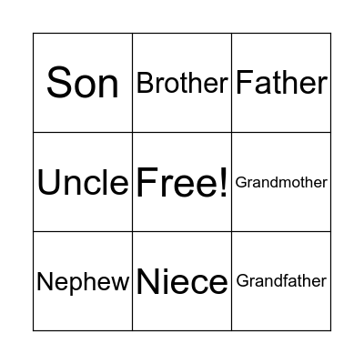 Family Bingo Card