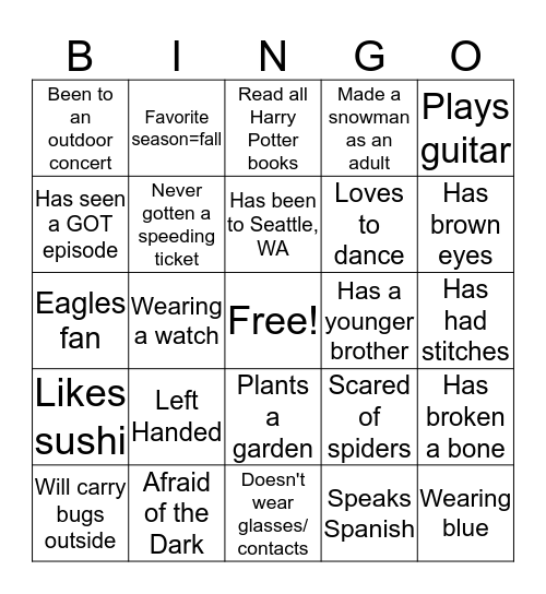 Untitled Bingo Card